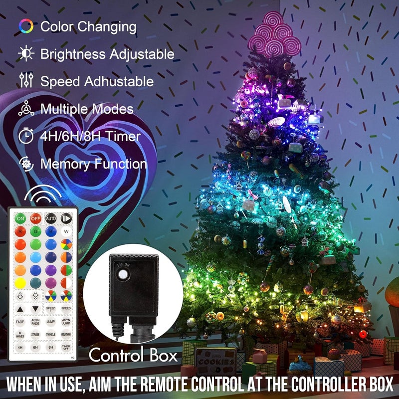 weillsnow 164 FT 500 LED Christmas String Lights, Waterproof RGB String Lights with Remote Control& Timer Function, 24 Colors Changing Fairy Lights for Indoor Outdoor Room Wall Christmas Tree Party Decoration - Image 2